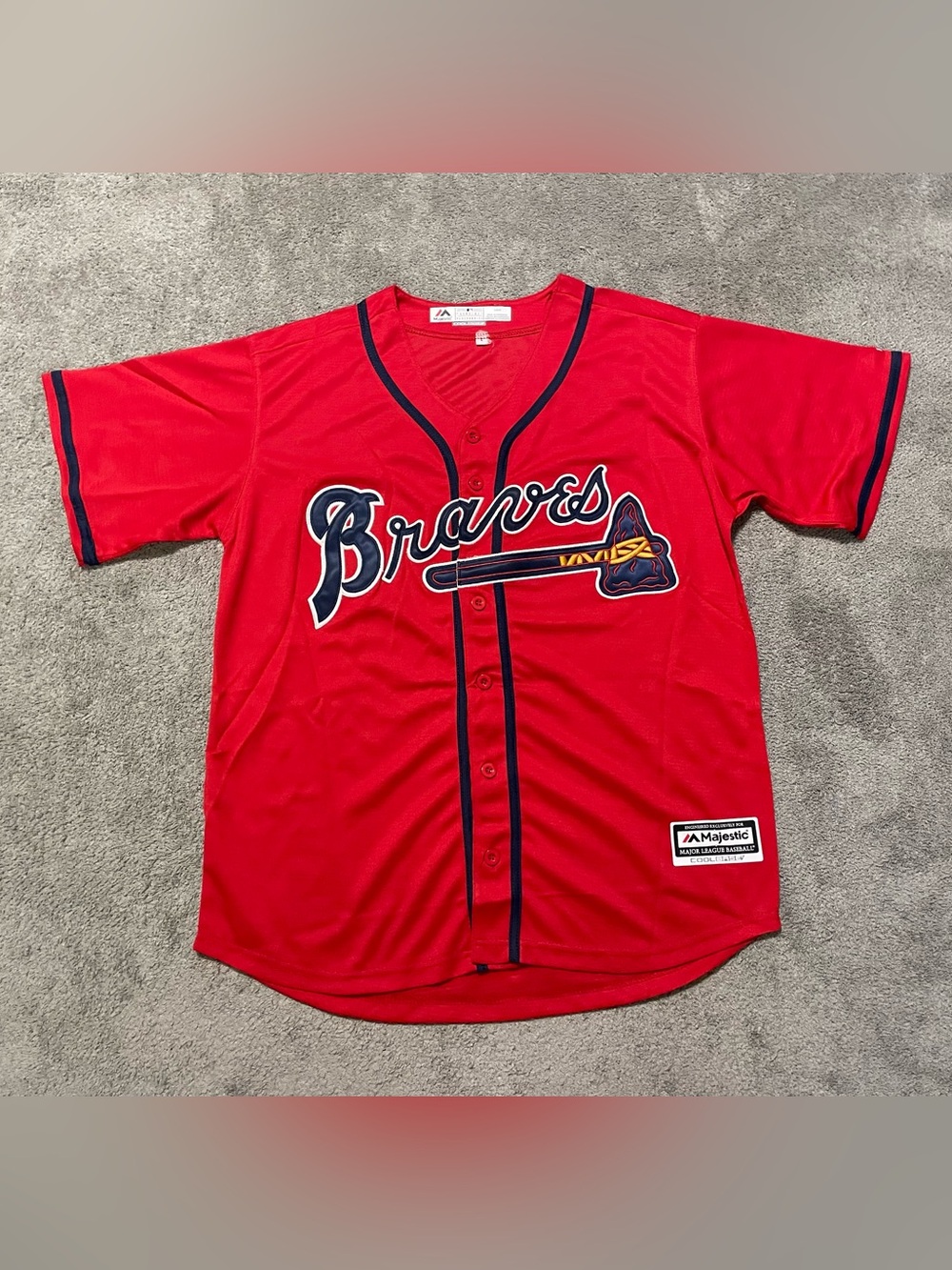 Majestic Atlanta Braves Cool Base Jersey Mens L Red Blank Back Sewn MLB Baseball